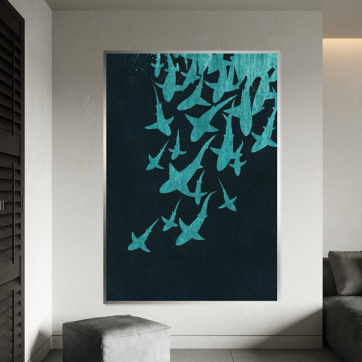 Shark Silhouette Canvas, Ocean Wall Art, Sea Life Poster, Underwater Canvas Design, Wall Art Canvas, Ready to Hang Decoration