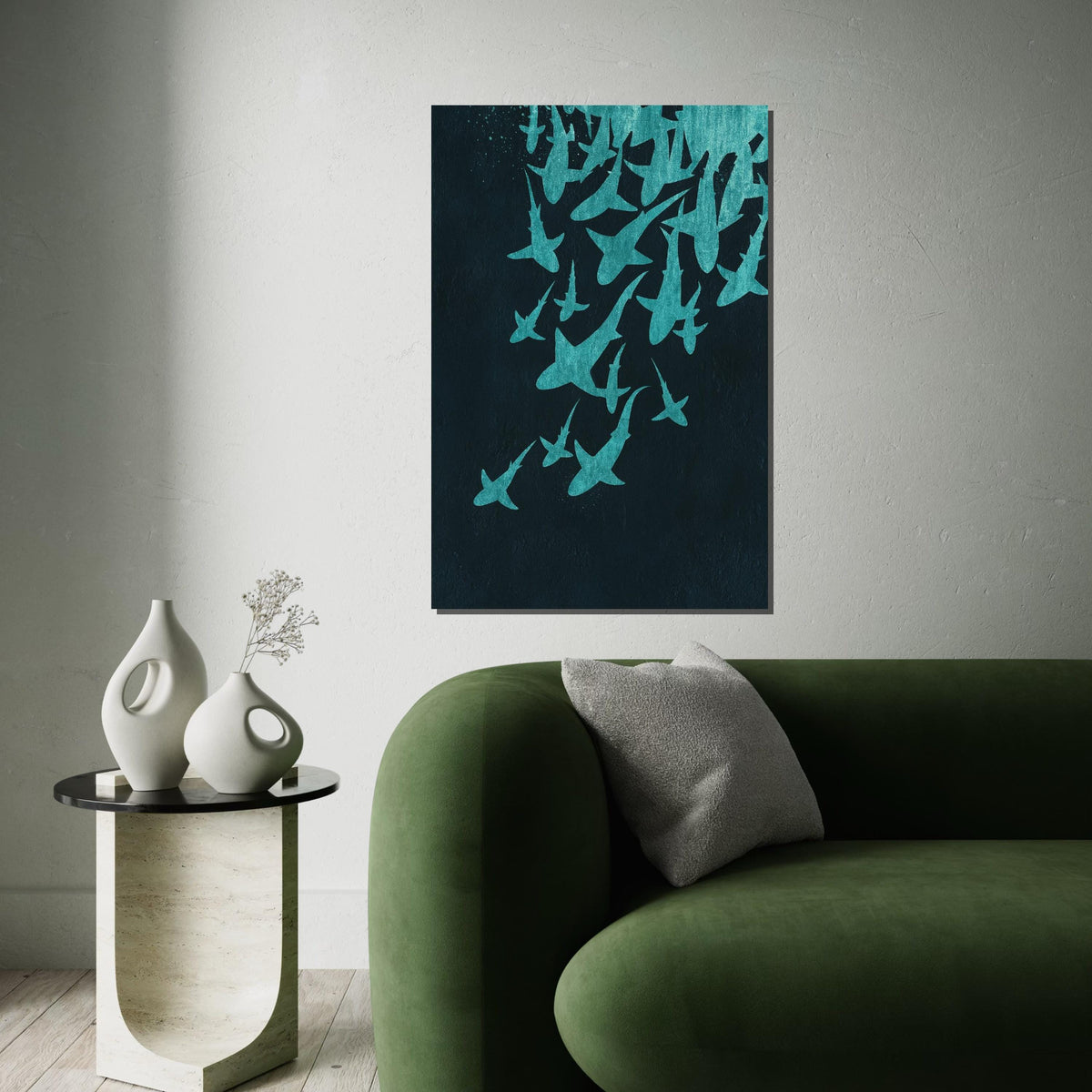 Shark Silhouette Canvas, Ocean Wall Art, Sea Life Poster, Underwater Canvas Design, Wall Art Canvas, Ready to Hang Decoration