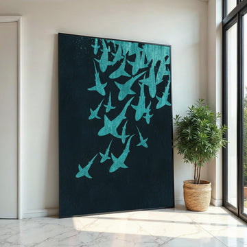 Shark Silhouette Canvas, Ocean Wall Art, Sea Life Poster, Underwater Canvas Design, Wall Art Canvas, Ready to Hang Decoration