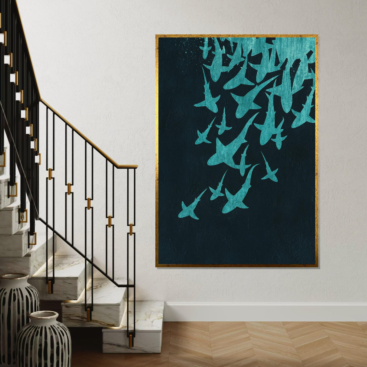 Shark Silhouette Canvas, Ocean Wall Art, Sea Life Poster, Underwater Canvas Design, Wall Art Canvas, Ready to Hang Decoration