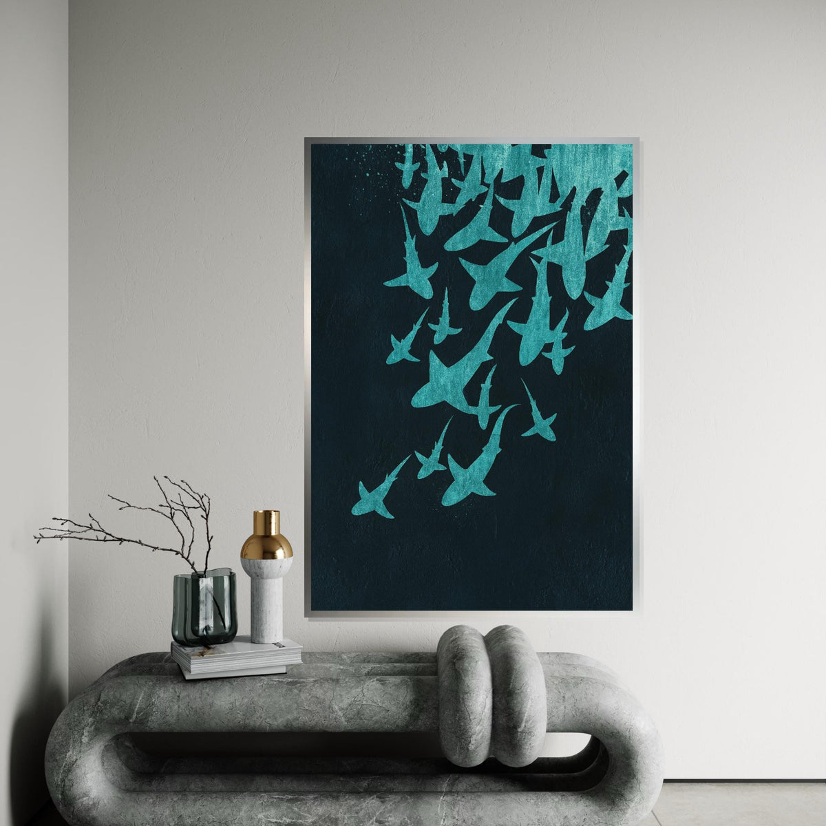 Shark Silhouette Canvas, Ocean Wall Art, Sea Life Poster, Underwater Canvas Design, Wall Art Canvas, Ready to Hang Decoration
