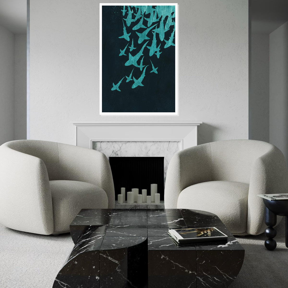 Shark Silhouette Canvas, Ocean Wall Art, Sea Life Poster, Underwater Canvas Design, Wall Art Canvas, Ready to Hang Decoration