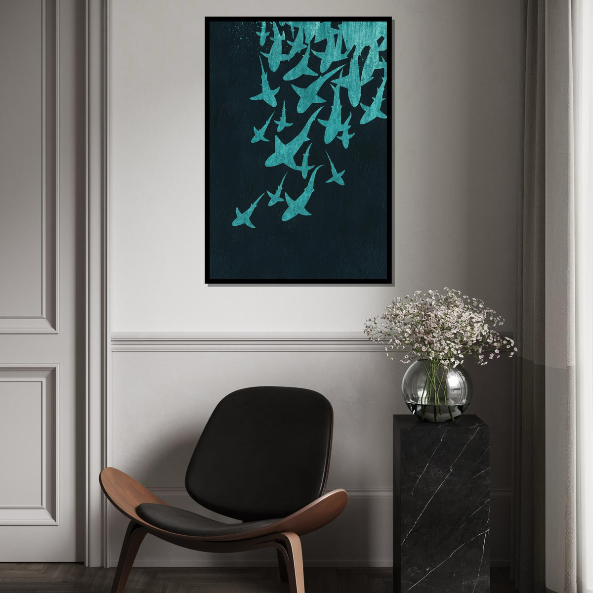 Shark Silhouette Canvas, Ocean Wall Art, Sea Life Poster, Underwater Canvas Design, Wall Art Canvas, Ready to Hang Decoration