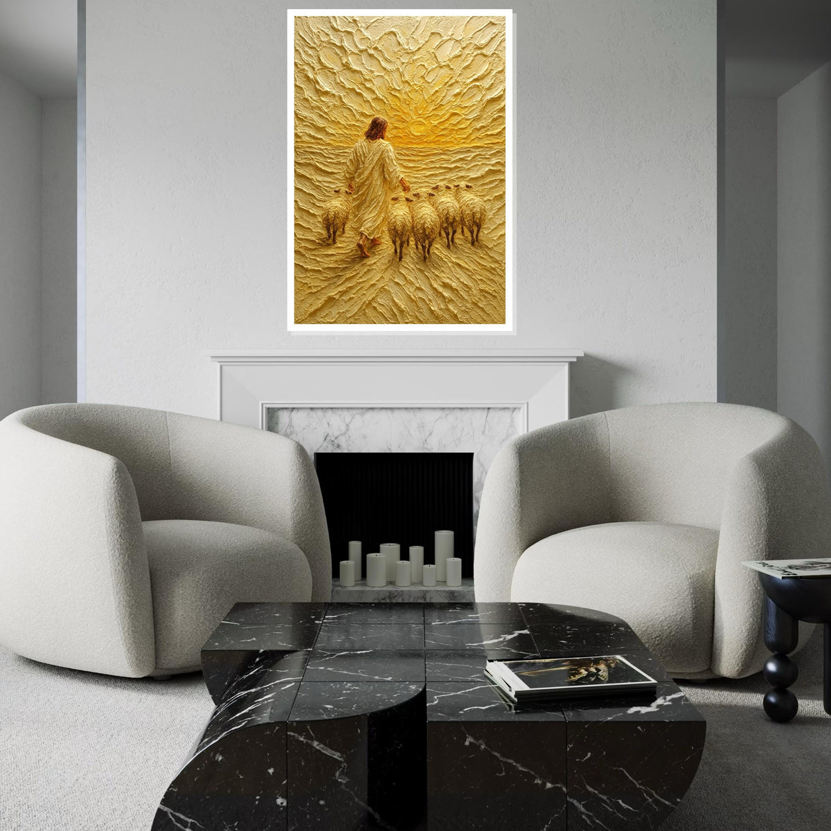 Shepherd Sunrise Canvas, Jesus with Sheep Art, Religious Wall Art, Textured Canvas Design, Spiritual Decor, Ready to Hang