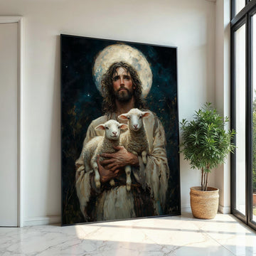 Shepherd with Lambs Canvas Art, Inspirational Wall Art, Jesus and Lambs Print, Christian Decor, Wall Art Canvas Design, Ready to Hang