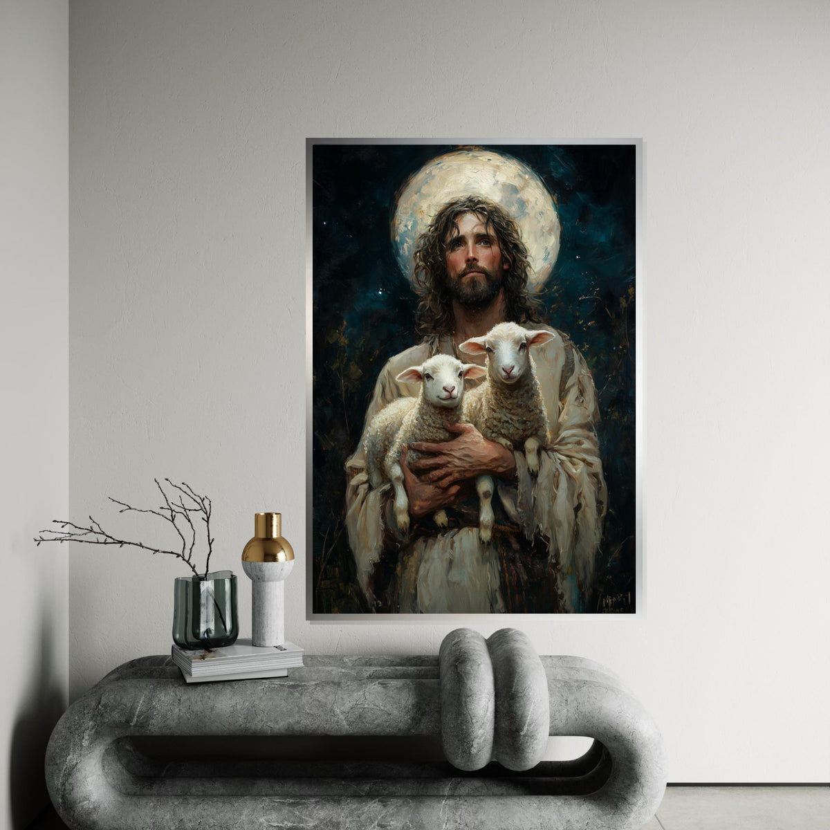 Shepherd with Lambs Canvas Art, Inspirational Wall Art, Jesus and Lambs Print, Christian Decor, Wall Art Canvas Design, Ready to Hang
