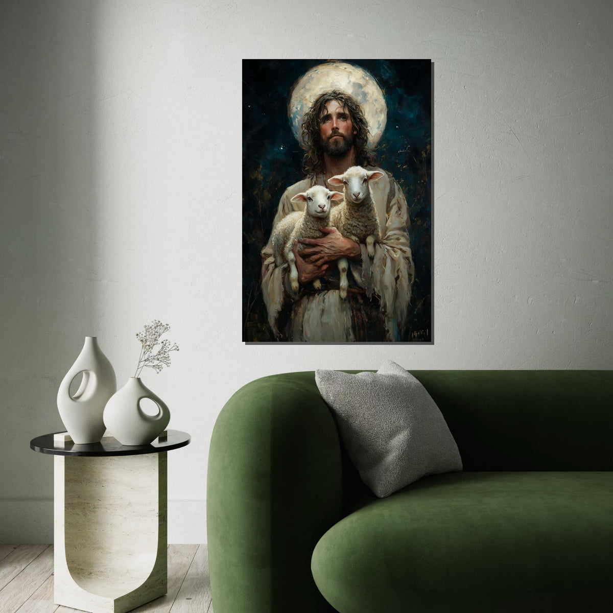 Shepherd with Lambs Canvas Art, Inspirational Wall Art, Jesus and Lambs Print, Christian Decor, Wall Art Canvas Design, Ready to Hang