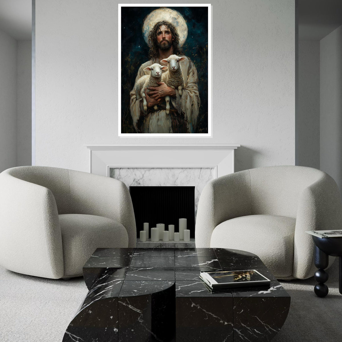 Shepherd with Lambs Canvas Art, Inspirational Wall Art, Jesus and Lambs Print, Christian Decor, Wall Art Canvas Design, Ready to Hang