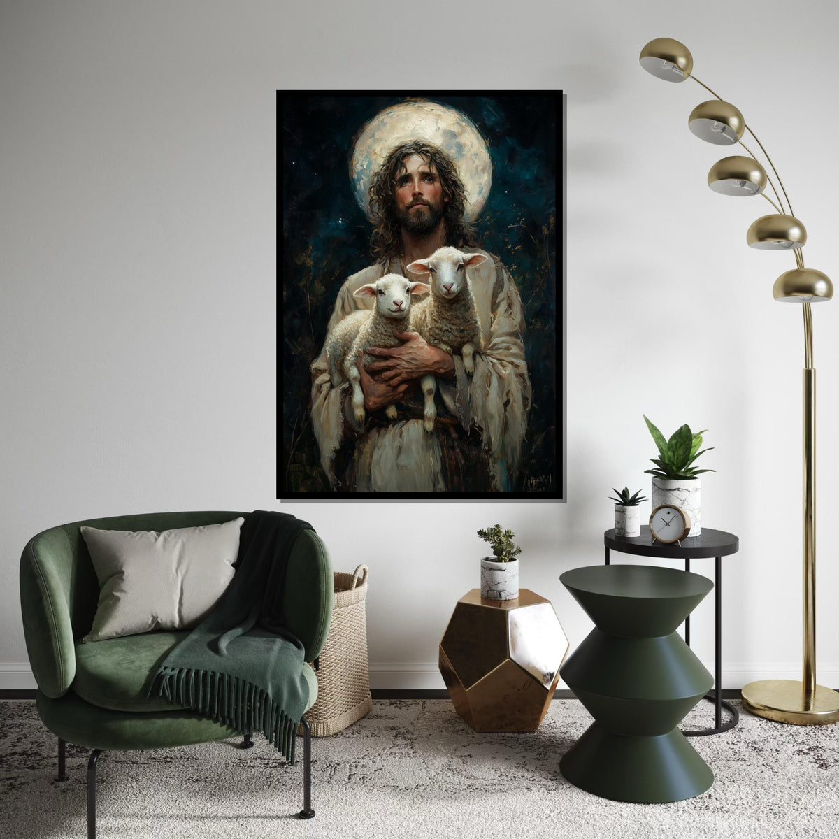 Shepherd with Lambs Canvas Art, Inspirational Wall Art, Jesus and Lambs Print, Christian Decor, Wall Art Canvas Design, Ready to Hang
