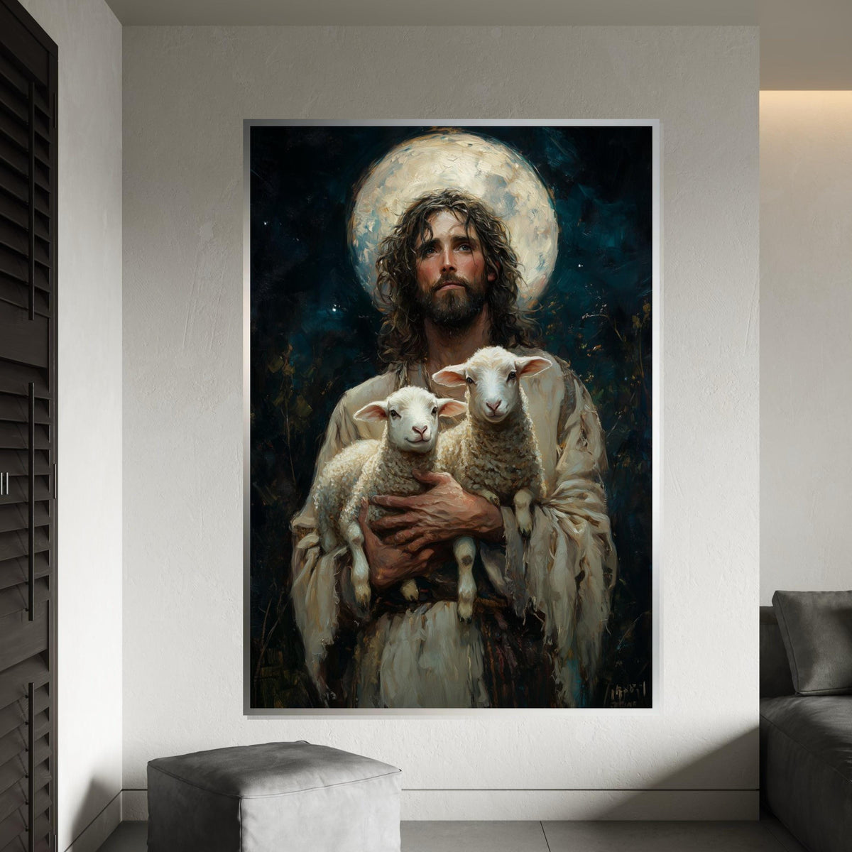 Shepherd with Lambs Canvas Art, Inspirational Wall Art, Jesus and Lambs Print, Christian Decor, Wall Art Canvas Design, Ready to Hang