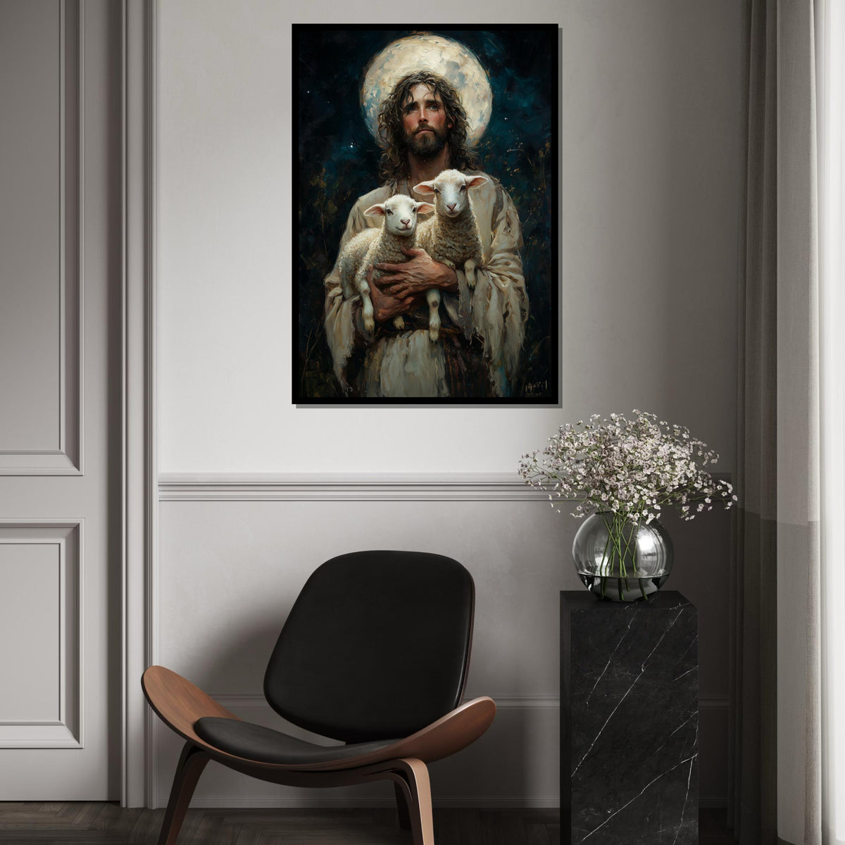 Shepherd with Lambs Canvas Art, Inspirational Wall Art, Jesus and Lambs Print, Christian Decor, Wall Art Canvas Design, Ready to Hang