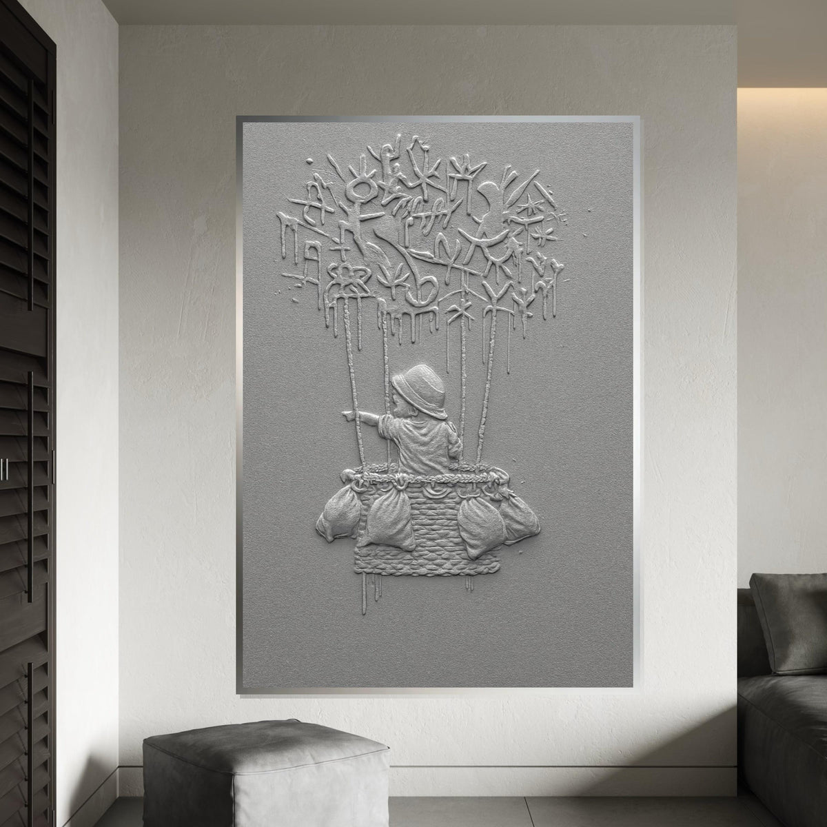 NEW STYLE, Child in Hot Air Balloon Canvas, Graffiti Style, Adventure Art, Wall Art Canvas Design, Ready to Hang Decoration