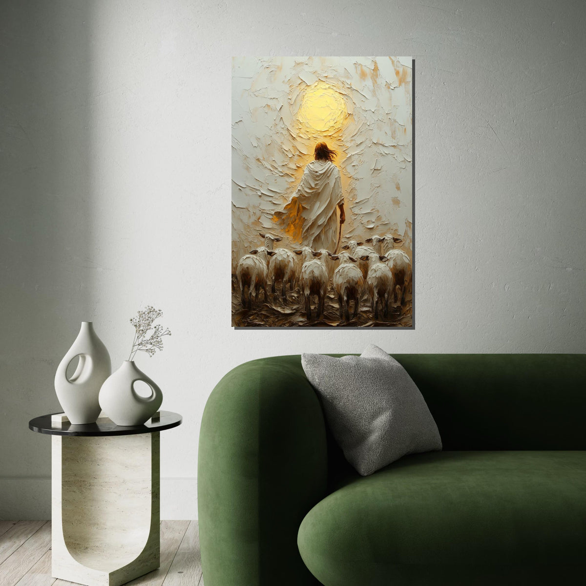 Shepherd Leading Flock Canvas, Jesus Art, Religious Wall Art, Divine Light Oil Painting, Inspirational Canvas Design, Ready to Hang