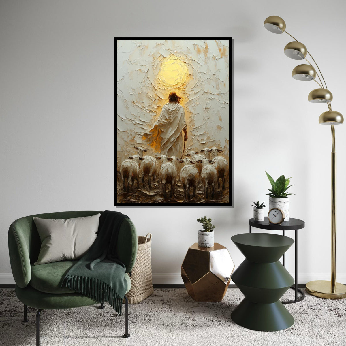Shepherd Leading Flock Canvas, Jesus Art, Religious Wall Art, Divine Light Oil Painting, Inspirational Canvas Design, Ready to Hang