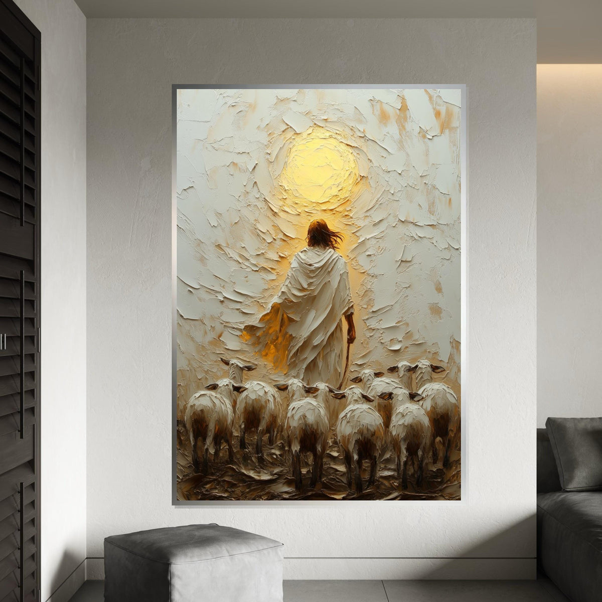 Shepherd Leading Flock Canvas, Jesus Art, Religious Wall Art, Divine Light Oil Painting, Inspirational Canvas Design, Ready to Hang