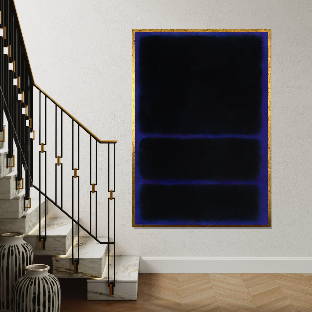 Mark Rothko Canvas, Black-Blue Abstract Wall Art, Mark Rothko Style Print,Affiche Art,Expressionist Canvas Painting,Ready To Hang Decor