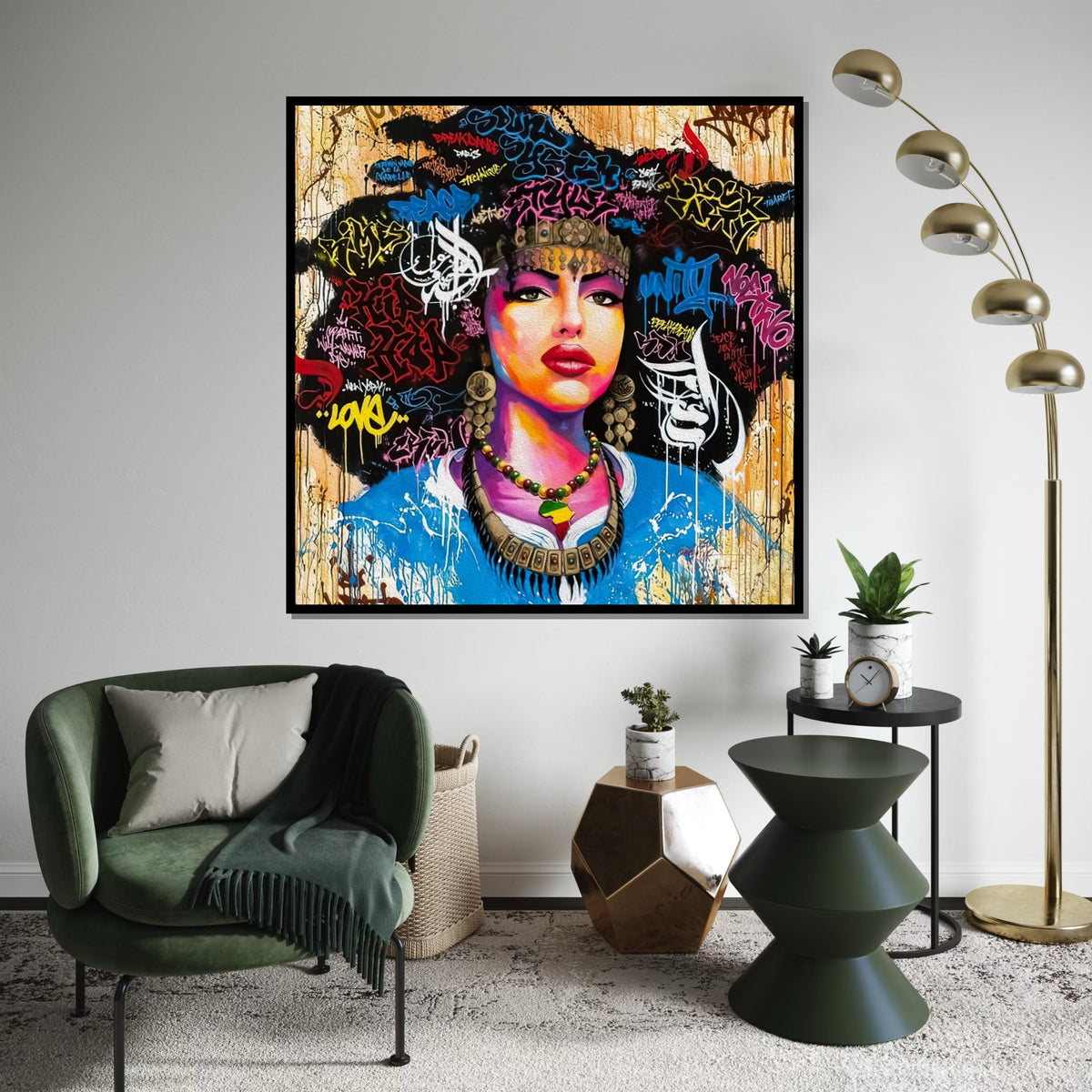Graffiti Queen Canvas, Urban Art Portrait, Colorful Graffiti Wall Art, Street Art Canvas Design, Ready To Hang Decoration