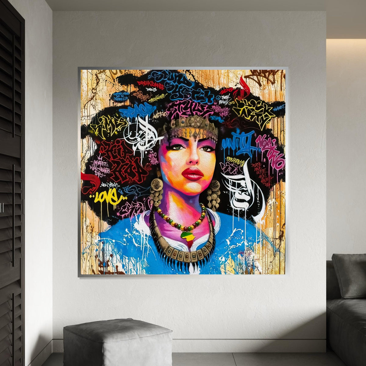 Graffiti Queen Canvas, Urban Art Portrait, Colorful Graffiti Wall Art, Street Art Canvas Design, Ready To Hang Decoration