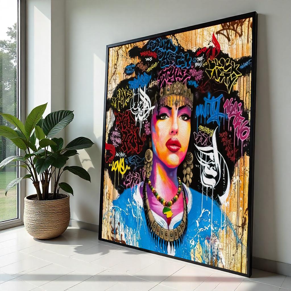 Graffiti Queen Canvas, Urban Art Portrait, Colorful Graffiti Wall Art, Street Art Canvas Design, Ready To Hang Decoration
