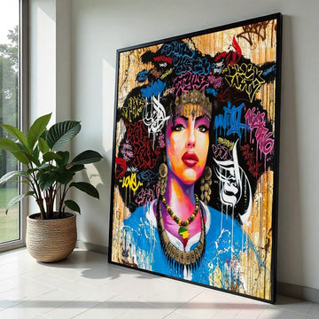 Graffiti Queen Canvas, Urban Art Portrait, Colorful Graffiti Wall Art, Street Art Canvas Design, Ready To Hang Decoration