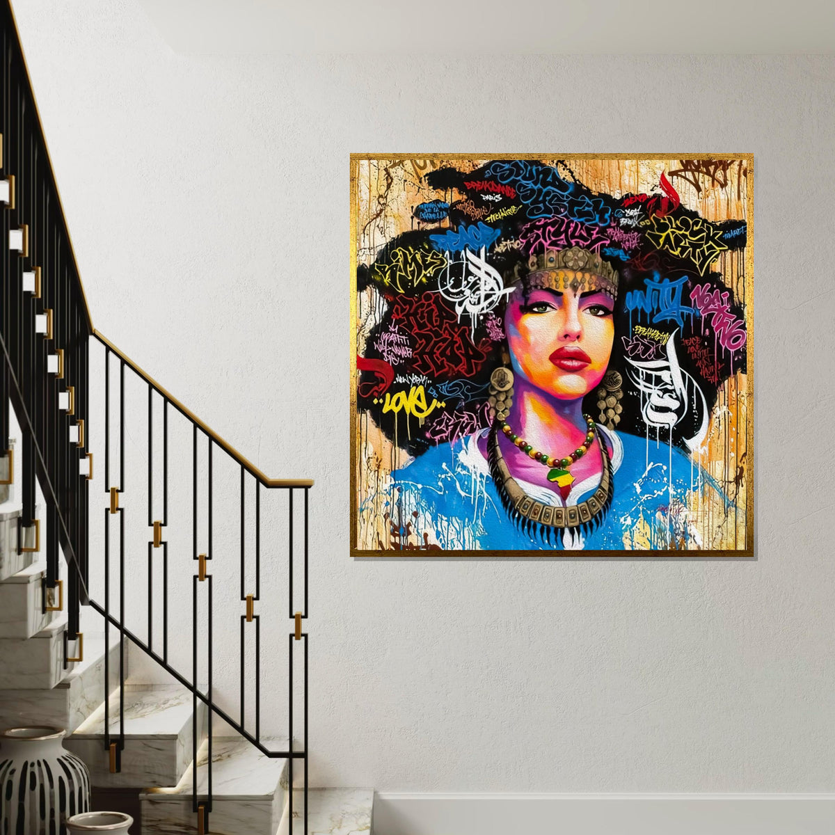 Graffiti Queen Canvas, Urban Art Portrait, Colorful Graffiti Wall Art, Street Art Canvas Design, Ready To Hang Decoration