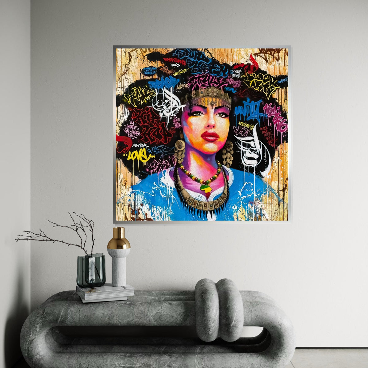 Graffiti Queen Canvas, Urban Art Portrait, Colorful Graffiti Wall Art, Street Art Canvas Design, Ready To Hang Decoration