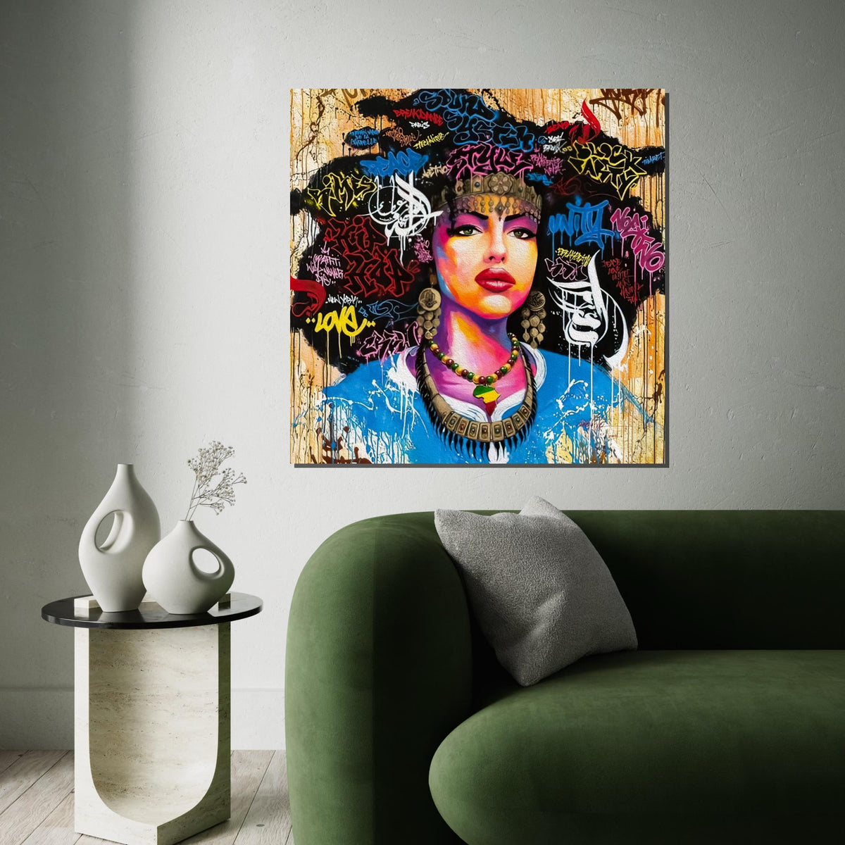 Graffiti Queen Canvas, Urban Art Portrait, Colorful Graffiti Wall Art, Street Art Canvas Design, Ready To Hang Decoration