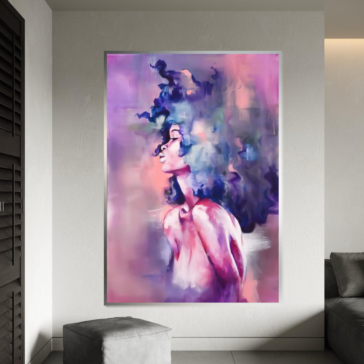 Dreamy Woman Canvas, Abstract Woman Wall Art, Purple and Pink Portrait, Feminine Canvas Art, Wall Art Canvas Design, Ready To Hang