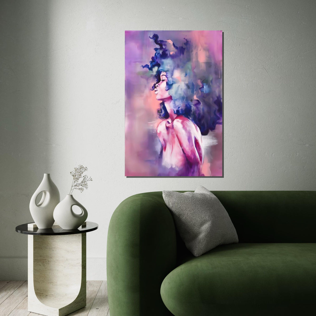Dreamy Woman Canvas, Abstract Woman Wall Art, Purple and Pink Portrait, Feminine Canvas Art, Wall Art Canvas Design, Ready To Hang