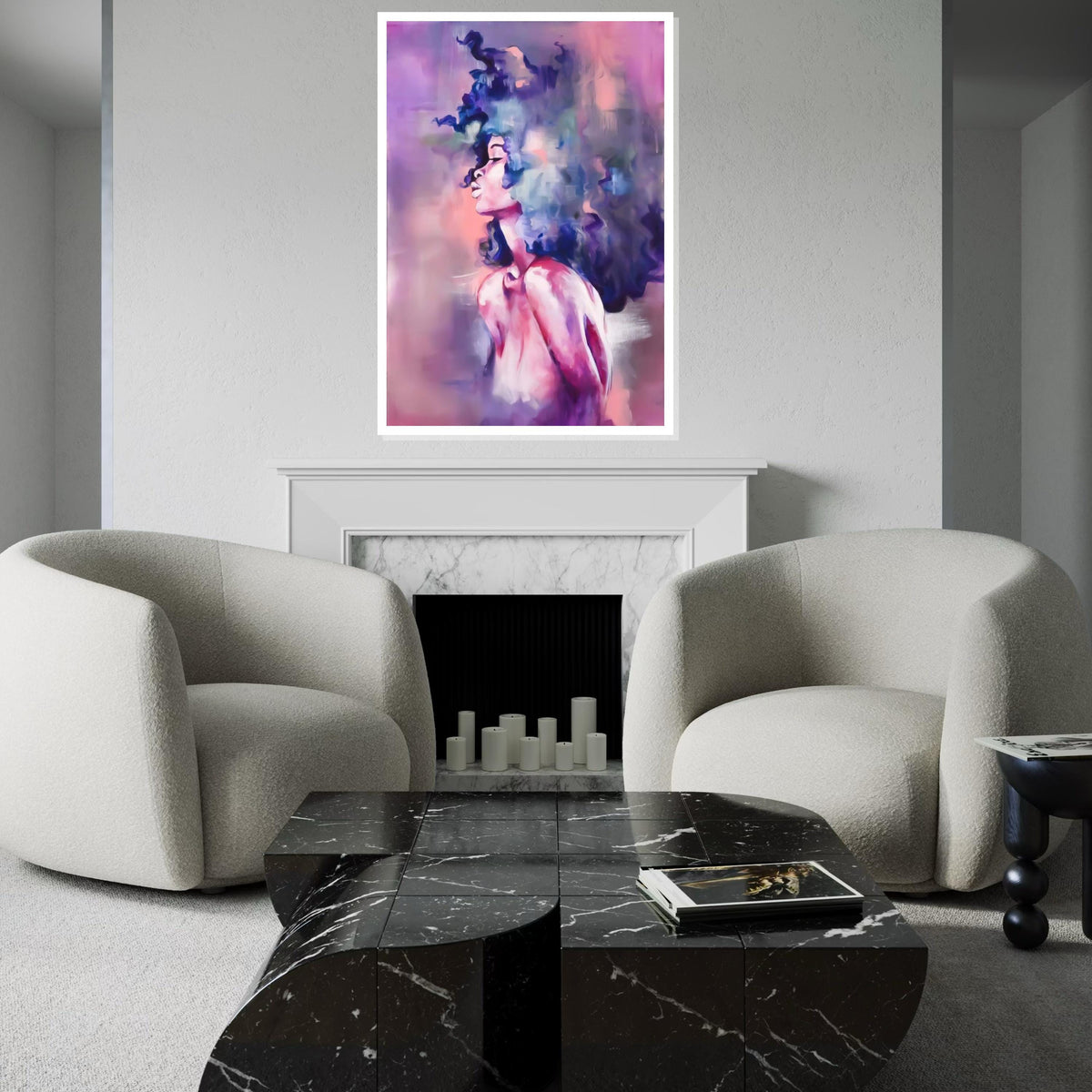 Dreamy Woman Canvas, Abstract Woman Wall Art, Purple and Pink Portrait, Feminine Canvas Art, Wall Art Canvas Design, Ready To Hang