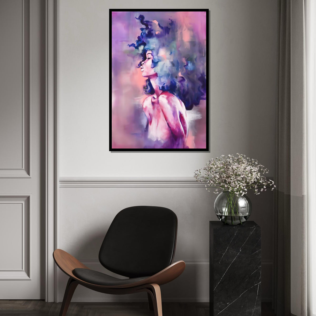 Dreamy Woman Canvas, Abstract Woman Wall Art, Purple and Pink Portrait, Feminine Canvas Art, Wall Art Canvas Design, Ready To Hang