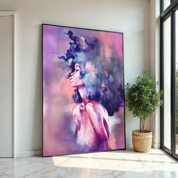 Dreamy Woman Canvas, Abstract Woman Wall Art, Purple and Pink Portrait, Feminine Canvas Art, Wall Art Canvas Design, Ready To Hang