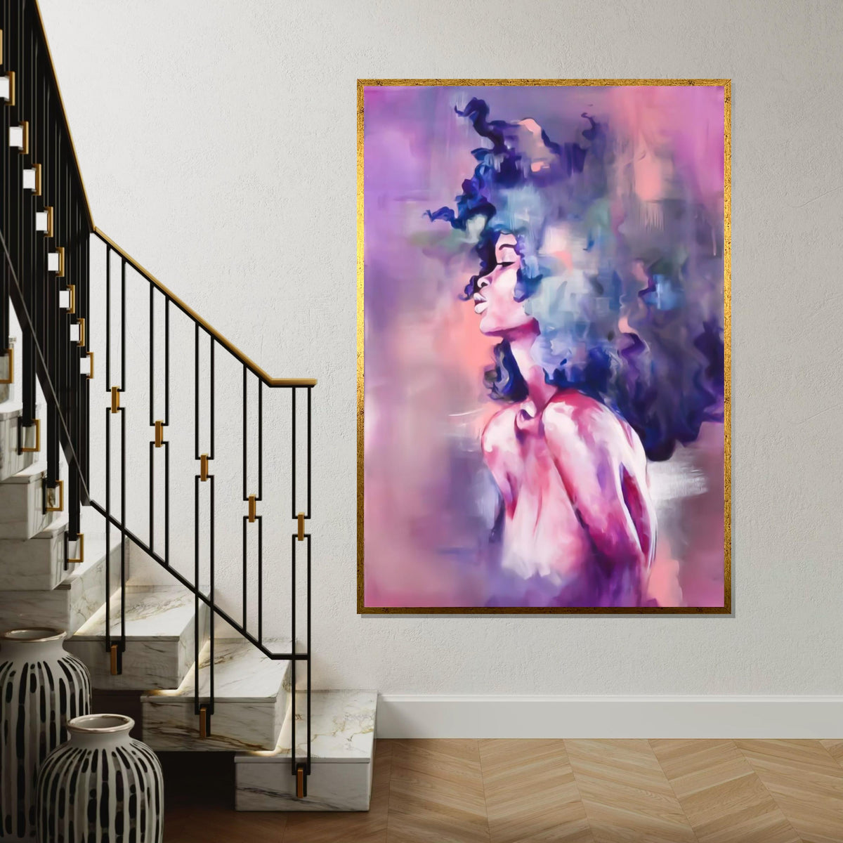 Dreamy Woman Canvas, Abstract Woman Wall Art, Purple and Pink Portrait, Feminine Canvas Art, Wall Art Canvas Design, Ready To Hang