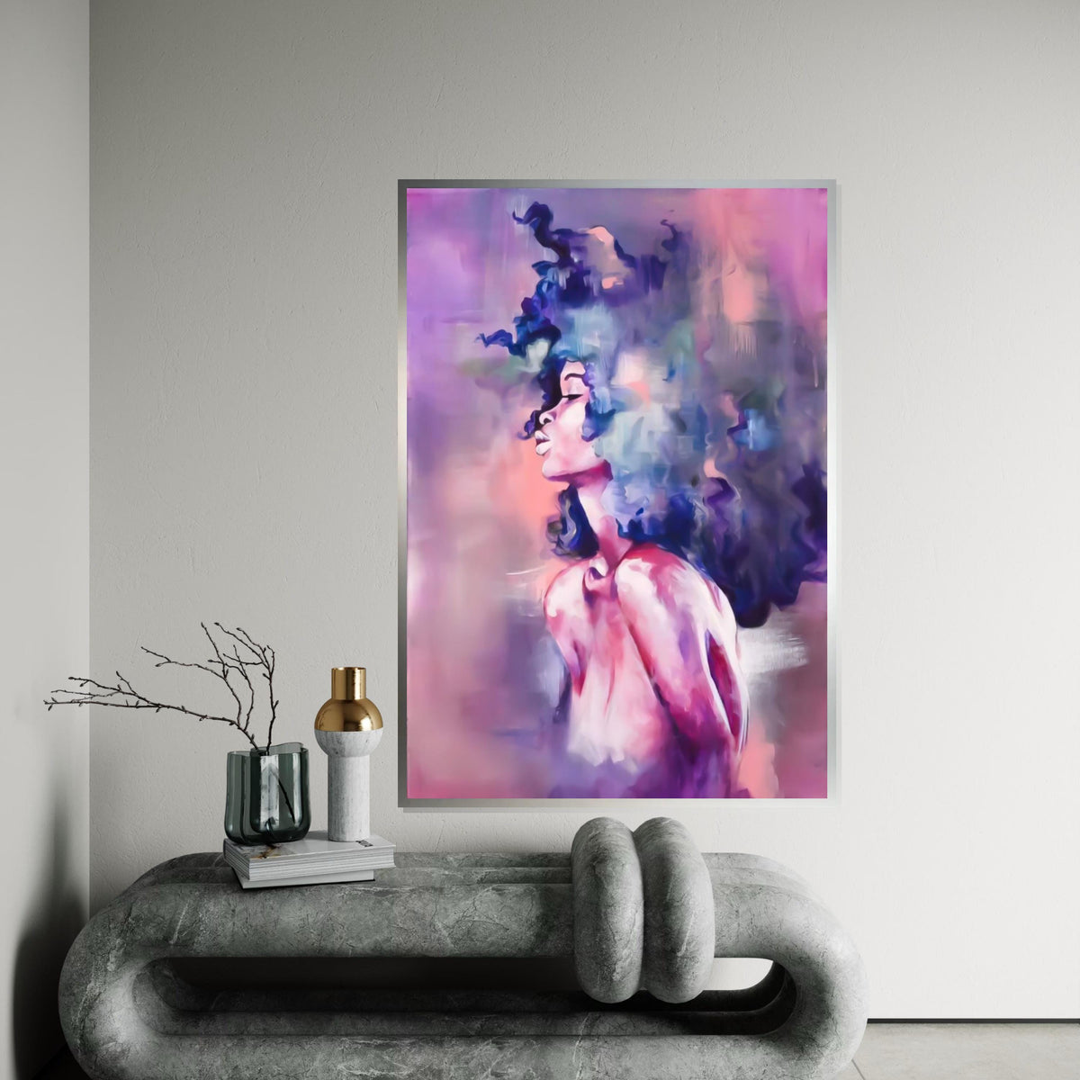 Dreamy Woman Canvas, Abstract Woman Wall Art, Purple and Pink Portrait, Feminine Canvas Art, Wall Art Canvas Design, Ready To Hang