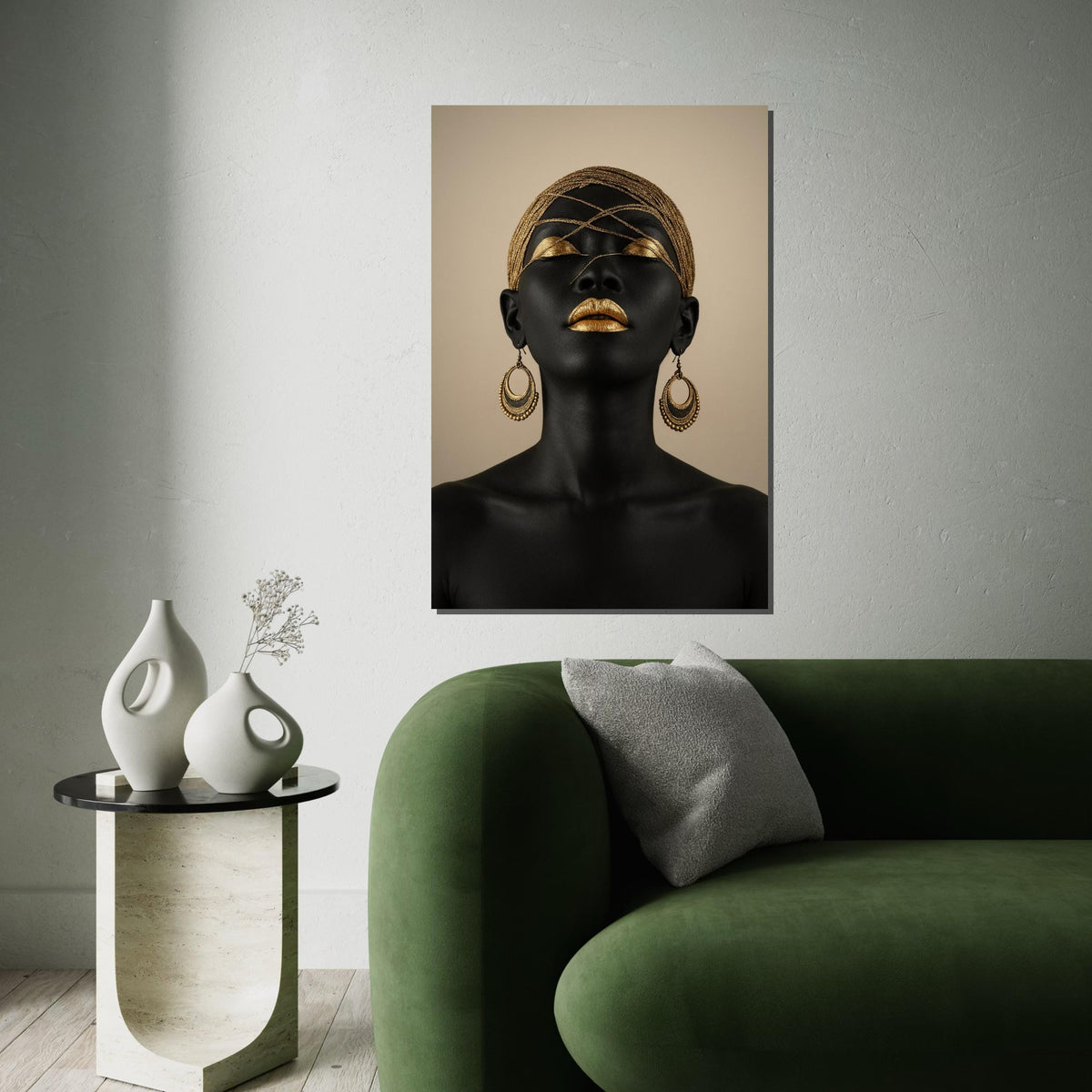 Golden Elegance Canvas, Ethnic Art, Black and Gold Portrait, Modern Wall Art, Canvas Design, Framed Ready To Hang Decoration, Glamour Art