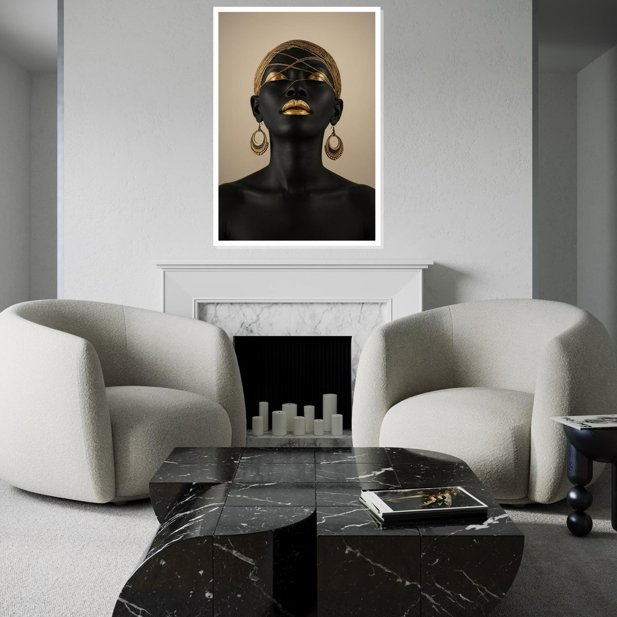 Golden Elegance Canvas, Ethnic Art, Black and Gold Portrait, Modern Wall Art, Canvas Design, Framed Ready To Hang Decoration, Glamour Art
