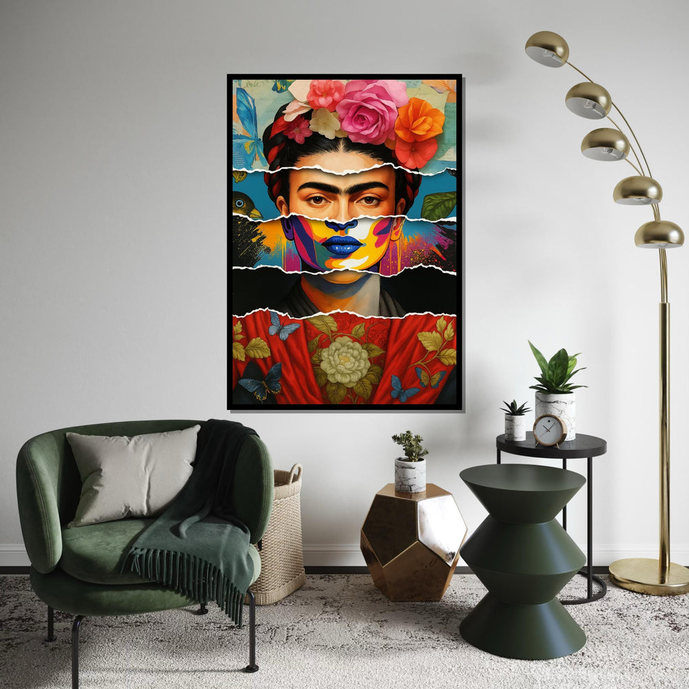 Frida Kahlo,Floral Portrait Canvas,Colorful Face Art, Multilayered Canvas Design,Floral Wall Art, Art Canvas Design,Ready to Hang Decoration