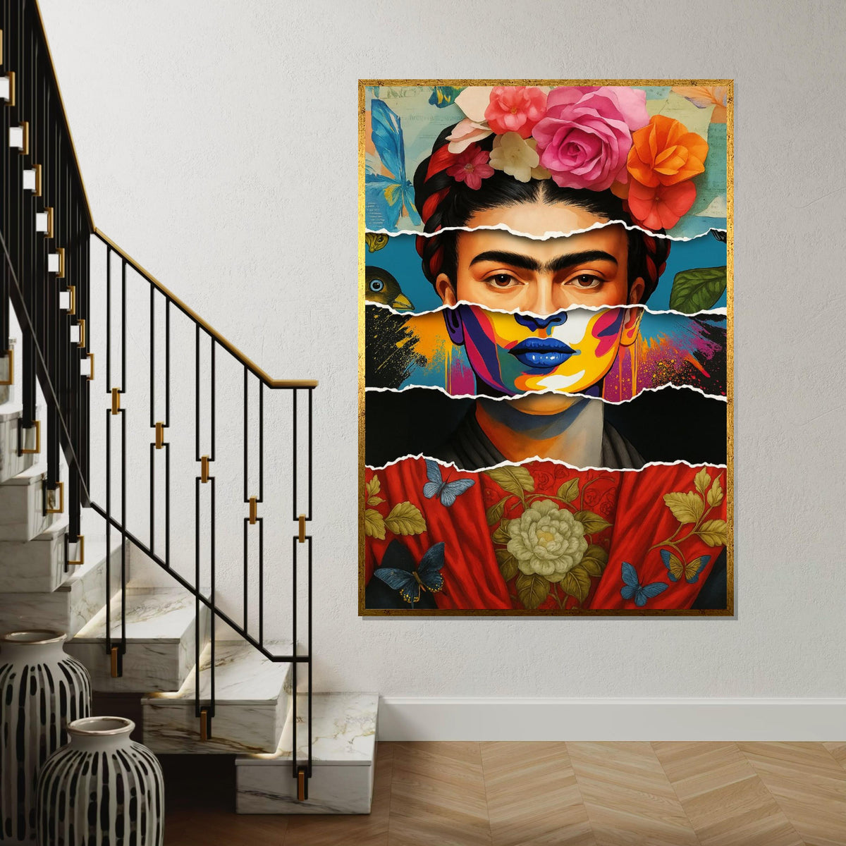 Floral Portrait Canvas, Colorful Face Art, Multilayered Canvas Design, Floral Wall Art, Art Canvas Design, Ready to Hang Decoration
