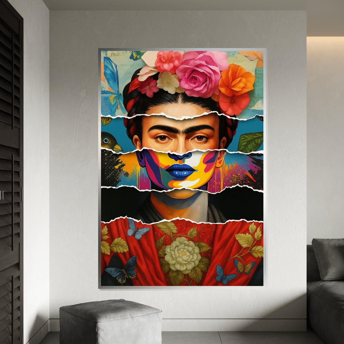 Floral Portrait Canvas, Colorful Face Art, Multilayered Canvas Design, Floral Wall Art, Art Canvas Design, Ready to Hang Decoration