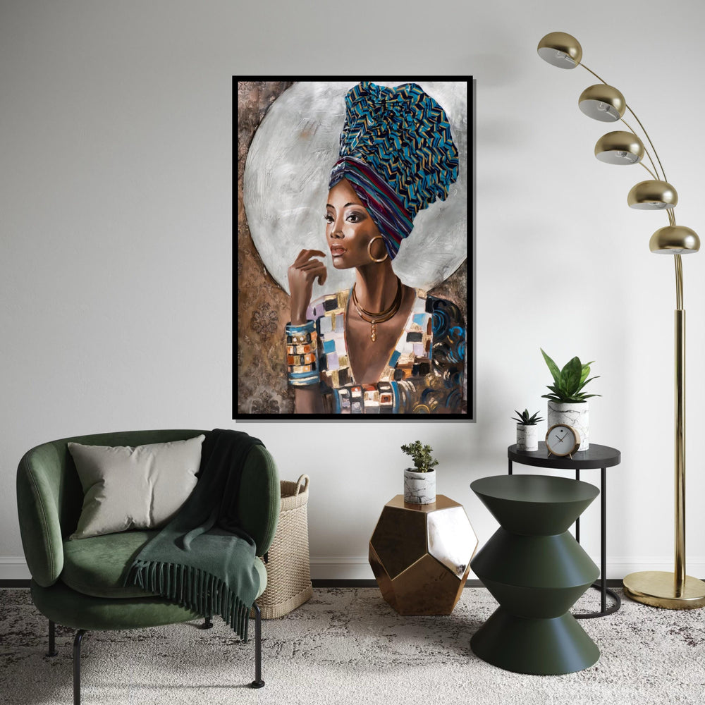 Regal Woman Canvas, African Art, Colorful Headwrap Wall Art, Portrait Canvas Design, Ready To Hang Decoration, Elegant Home Decor