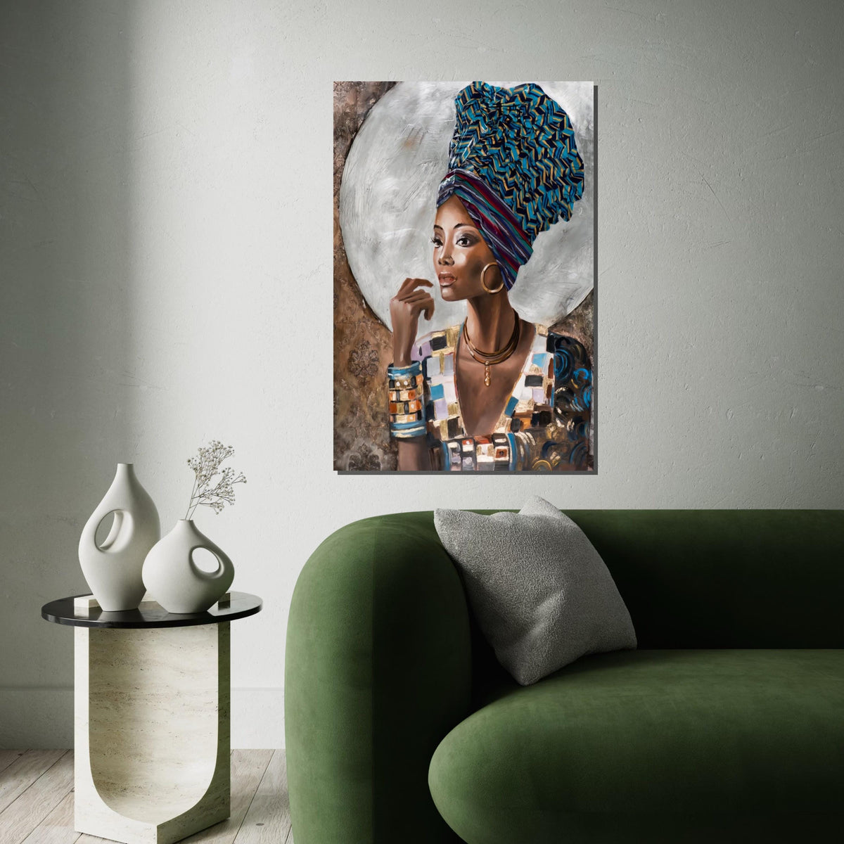 Regal Woman Canvas, African Art, Colorful Headwrap Wall Art, Portrait Canvas Design, Ready To Hang Decoration, Elegant Home Decor