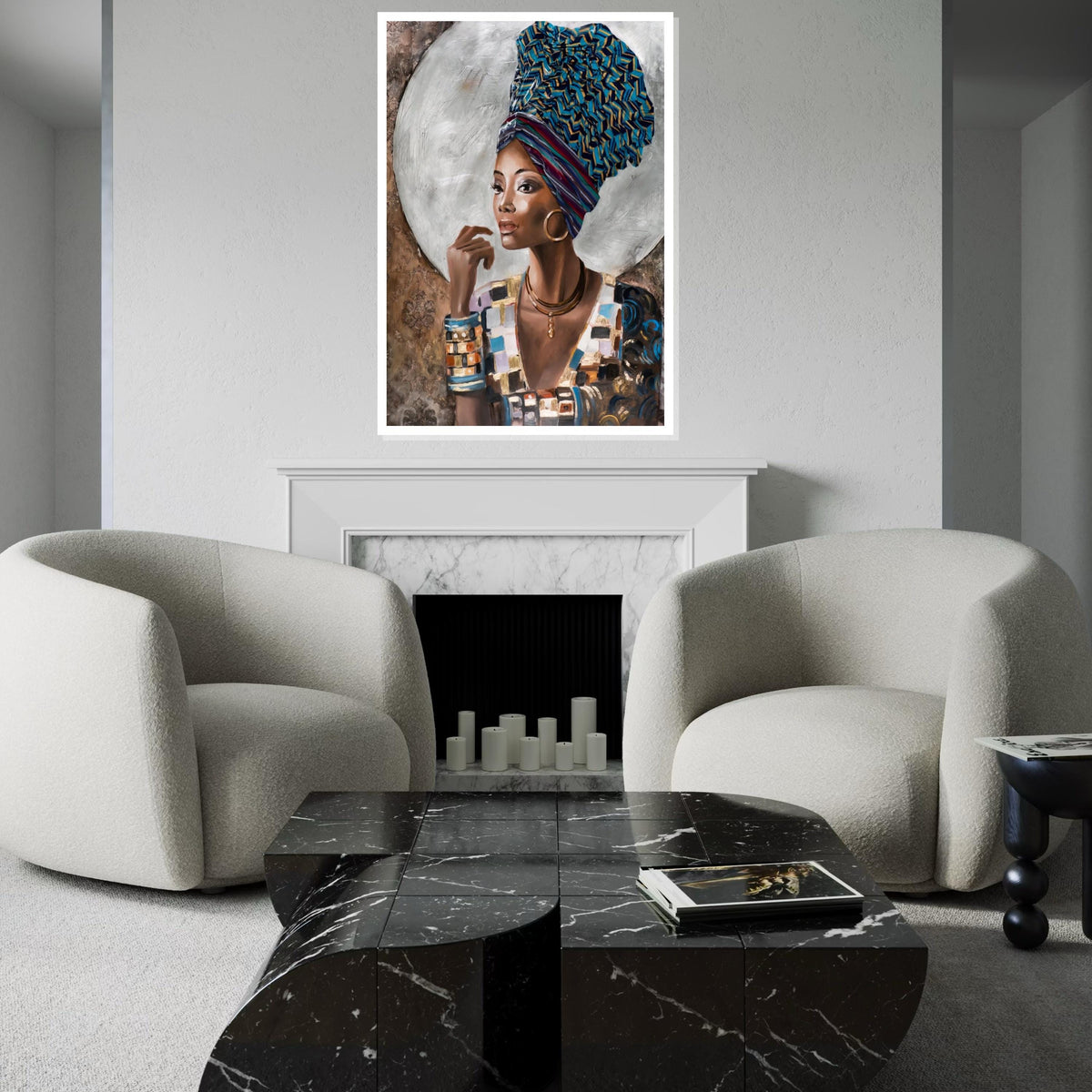 Regal Woman Canvas, African Art, Colorful Headwrap Wall Art, Portrait Canvas Design, Ready To Hang Decoration, Elegant Home Decor