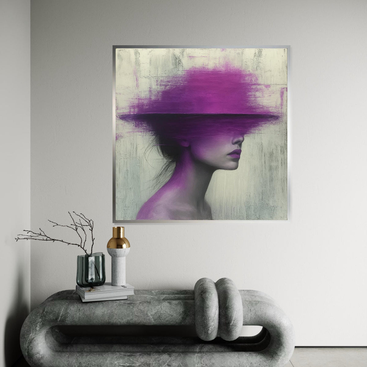 Abstract Woman Canvas, Purple Haze Portrait, Modern Wall Art, Face in Brush Strokes, Wall Art Canvas Design, Ready to Hang Decoration