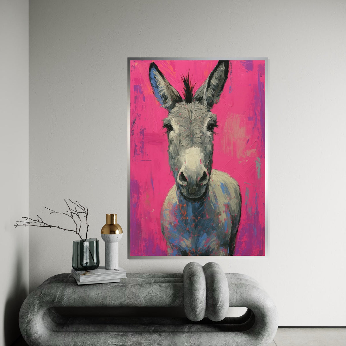 Colorful Donkey Canvas, Vibrant Animal Art, Pink Background Donkey Print, Wall Art Canvas Design, Ready to Hang Decoration