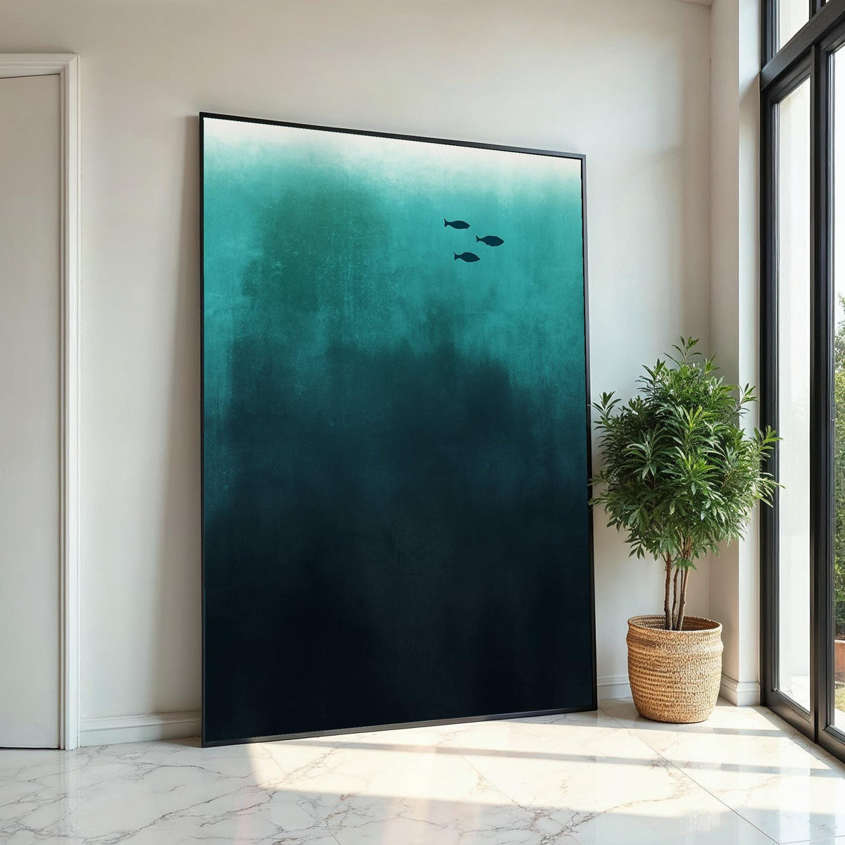 Minimalist Fish Canvas, Underwater Ocean Art, Aquatic Wall Art, Deep Sea Fish Print, Wall Art Canvas Design, Ready to Hang Decoration