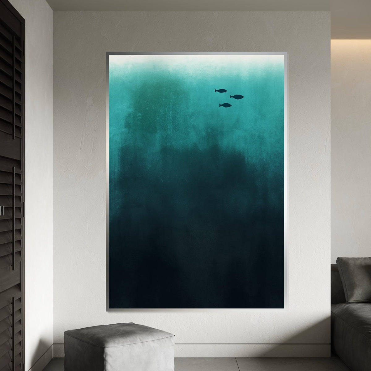Minimalist Fish Canvas, Underwater Ocean Art, Aquatic Wall Art, Deep Sea Fish Print, Wall Art Canvas Design, Ready to Hang Decoration