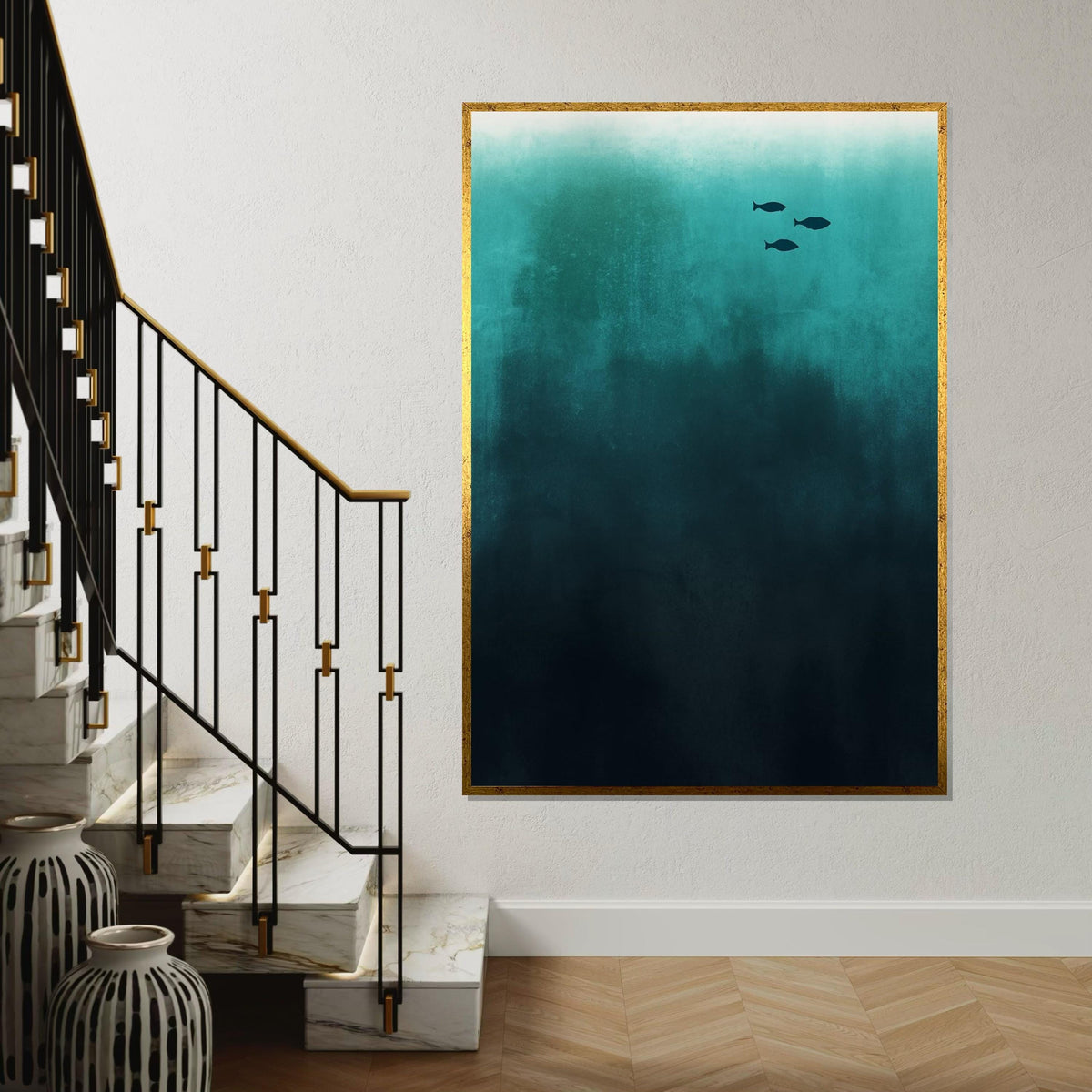 Minimalist Fish Canvas, Underwater Ocean Art, Aquatic Wall Art, Deep Sea Fish Print, Wall Art Canvas Design, Ready to Hang Decoration