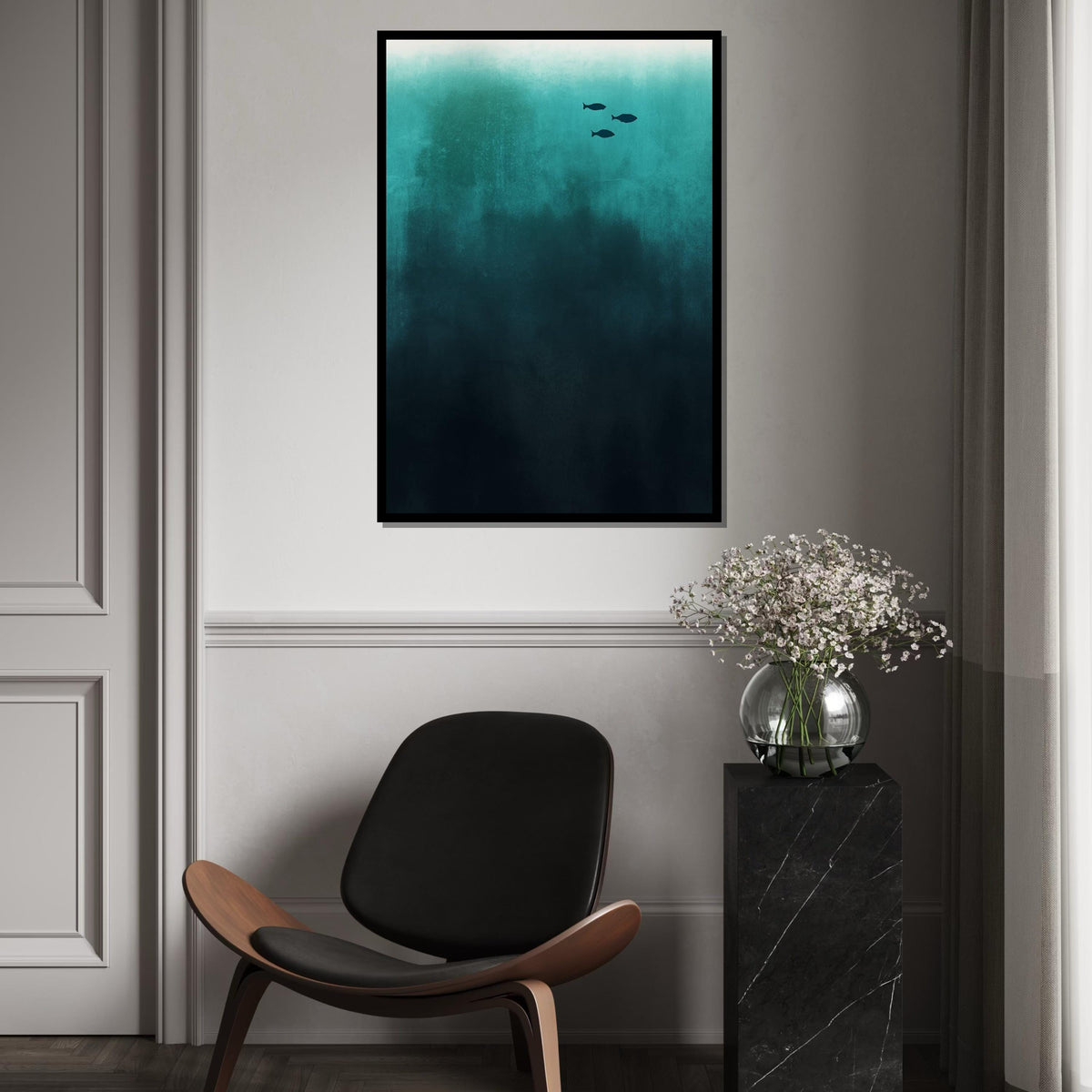 Minimalist Fish Canvas, Underwater Ocean Art, Aquatic Wall Art, Deep Sea Fish Print, Wall Art Canvas Design, Ready to Hang Decoration