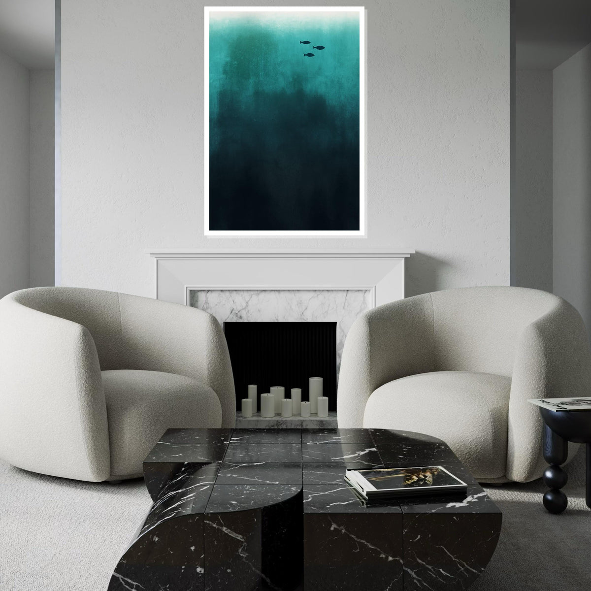 Minimalist Fish Canvas, Underwater Ocean Art, Aquatic Wall Art, Deep Sea Fish Print, Wall Art Canvas Design, Ready to Hang Decoration
