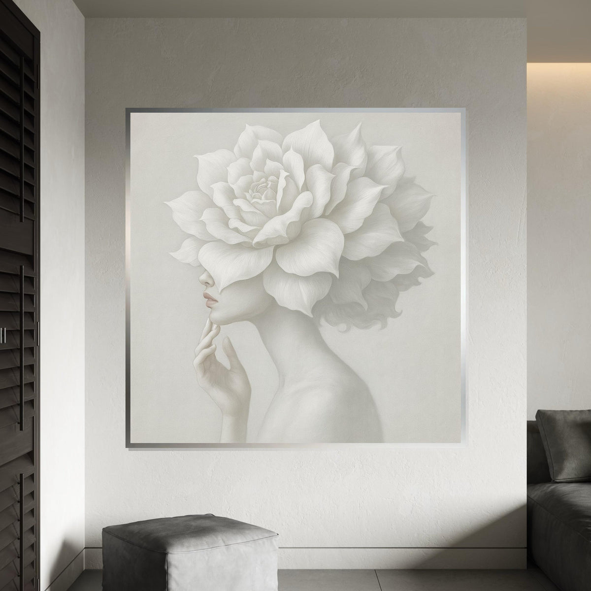 Serene Floral Woman Canvas, Elegant Flower Head Art, Decorative Wall Canvas, Artistic Wall Art Design, Ready To Hang Home Decor